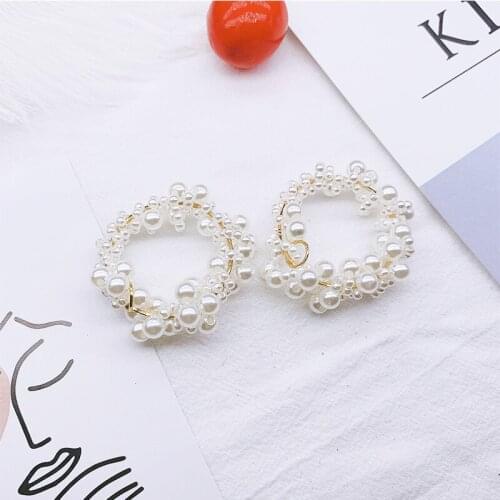 50pcs 45x45mm Circle Imitation Pearl Earring Connectors Pendant Charms Findings Earring Components for Jewelry Accessories DIY