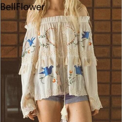 Женские рубашки с вышивкой BellFlower China At AliExpress