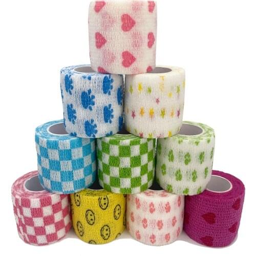 1 pcs Printed Medical Self Adhesive Elastic Bandage 4.5m Colorful Sports Wrap Tape for Finger Joint Knee First Aid Kit Pet Tape