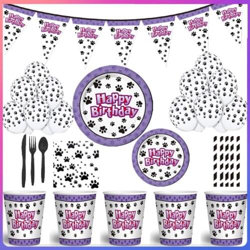 Puppy Dog Pet Paw Print Theme Party Decoration Tableware Paper Cup Plate Napkins Banners for Baby Shower Birthday Party Supplies