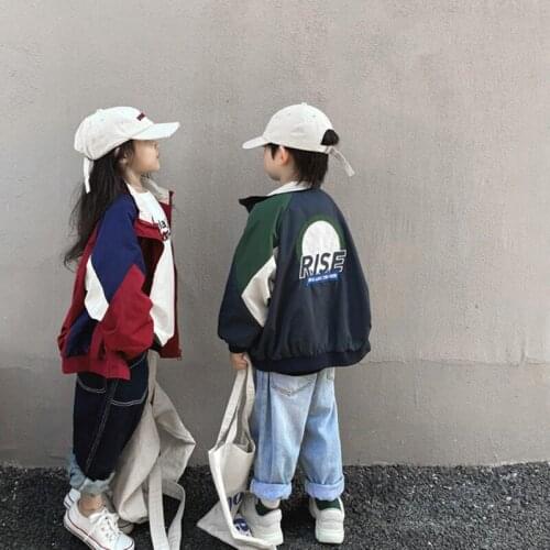 8509 Children Clothes Patchwork Jacket Coat Autumn And Winter 2021 Korean Hot Sale Long Sleeve Jacket Boys' Girls Stitched Coat