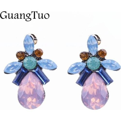 EK2150 Bohemia Elegant Opal Stone Water Droplets Gem Stud Earrings For Women Big Crystal Earring Statement Brincos Girl Gift