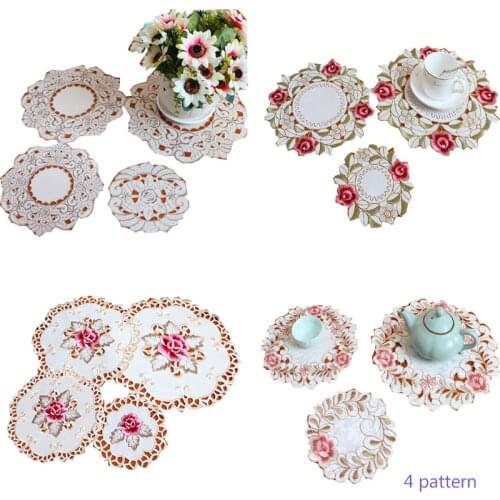 Elegant lace satin table place mat pad Cloth embroidery placemat cup mug Christmas gift tea coffee coaster dining doily kitchen