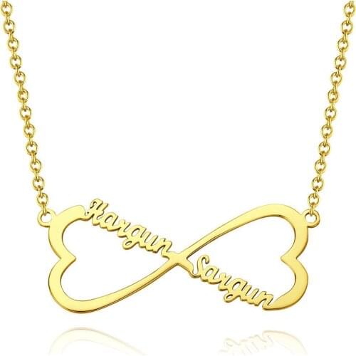 Noelia Mothers Day DIY Personalized Two Hearts Pendant Necklace Custom Double Name Necklace for Couple Friend Jewelry Gifts