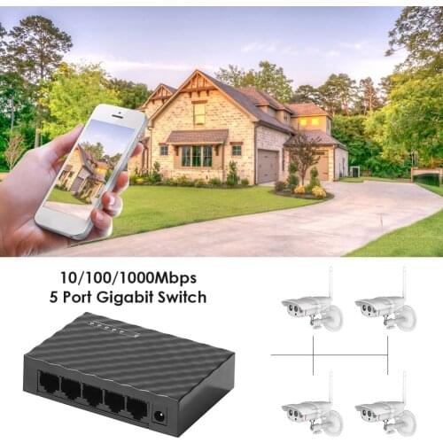 5 Port Gigabit Switch 10/100/1000Mbps RJ45 Desktop Ethernet Network Switch Fast LAN Switching Hub Shunt With Power Adapter