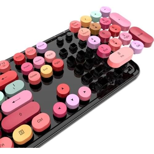 Wireless Bluetooth Keyboard Mouse Kit Cute Steampunk 2.4G Wireless Mouse 104pcs Mixed Color Round Retro Good Gift for Girfriend