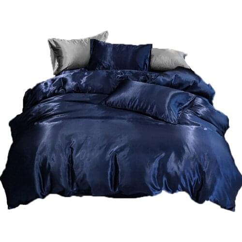 ROMANZO 3PCS silk bedding set double large satin quilt cover European and American home textile high-end solid color quilt cover