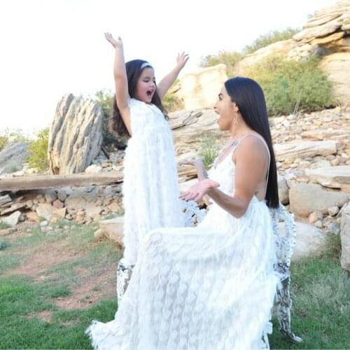 Summer Sleeveless White Feather Chiffon Mom And Daughter Party Dress Family Matching Clothes Outfits Wedding Mommy Me Dresses