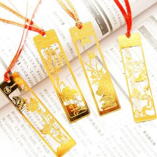 10 pcs/lot Classical Chinese Style Metal Bookmark Merlin Bamboo Chrysanthemum Plum Orchid Vintage Book Marks Gifts
