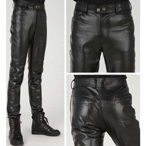 Faux Leather Pants For Men Slim Fit Joggers PU leather Motorcycle Biker Tights Trousers