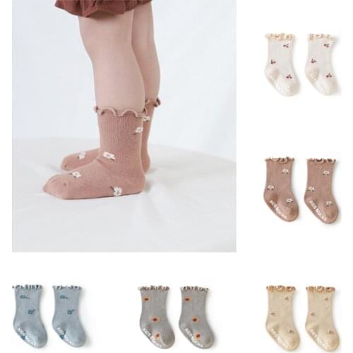 Toddler Girls Frilly Socks Cotton Newborn Baby Cartoon Pattern Ankle Socks Anti-Slip Kids Baby Floor Sock Accessories 0-5Y