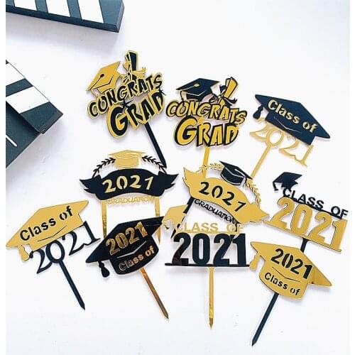 New Class of 2021 Cake Topper Congrats Grad Acrylic Cake Toppers For 2021 Graduations College Celebrate Party Cake Decorations