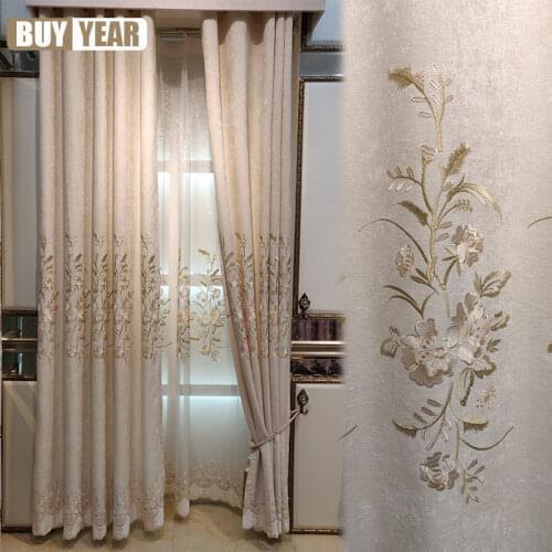 New Chenille Curtains for Living Room Bedroom Embroidered Curtains Idyllic Balcony Finished Curtain Tulle Custom Home Decoration