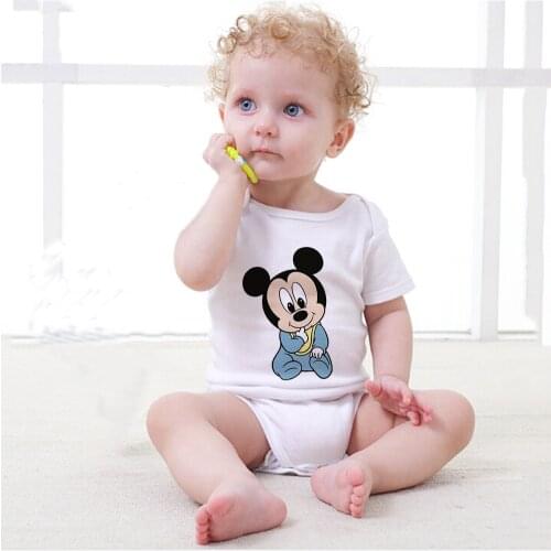 Newborn Baby Boy Rompers Summer Clothes Infant Short Sleeve Jumpsuit Overalls Outfit Mickey Mouse Toddler Girl Clothing 0-24M
