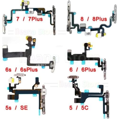 OEM Mute & Volume Power Button key Switch Flex Cable For iPhone 6 6s 7 8 Plus 5 5s SE With Metal Power Flex Replacement