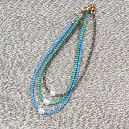 Simple Fashionable Faceted Crystal Beads Necklace Exquisite Freshwater Pearl Pendant Accessory For Women Wild Charm Neck Jewelry