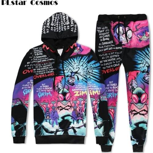 PLstar Cosmos Brand clothing 2018 New Fashion Men/Women Hoodies Harajuku Funny Alien 3D Print Hip Hop Sweatshirt +Joggers pants