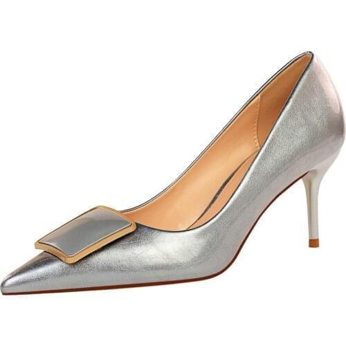Professional OL, high heels, thin heels, shallow mouth, Summer, Autumn, spring, pointed buckle