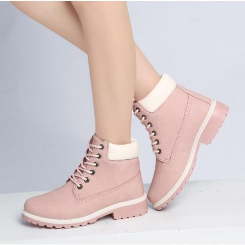 Pink plus size women thick heel knight boots brief sewing cross lace-up short ankle booties non-slip pu leather chelsea botines