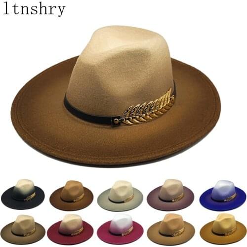 Fashion Autumn Winter gradient Hat Women Men Fedora Hat Classical Wide Brim Felt Floppy Cloche Cap Chapeau Imitation Wool Cap