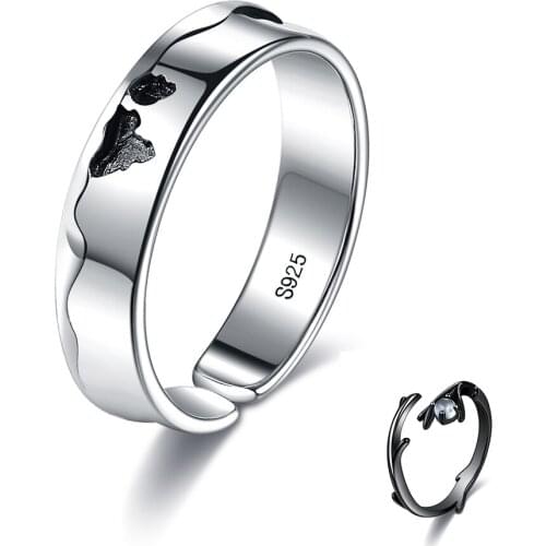 SILVERHOO 925 Sterling Silver Adjustable Opening Moonlight Forest Design Ring Moonstone Wedding Rings For Lovers' Elegant