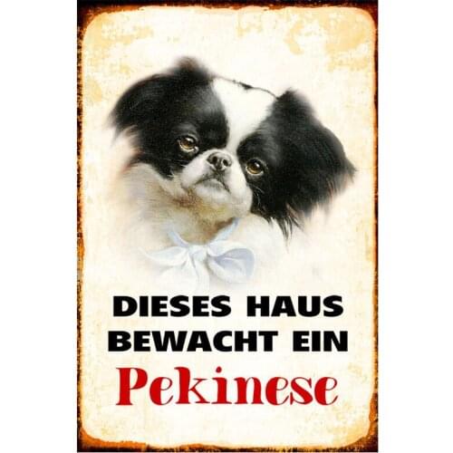 Dog Pekinese Guarded Metal Tin Sign Dog Tin Sign for Street Garage Family Cafe Bar Door Plaque Wall Poster