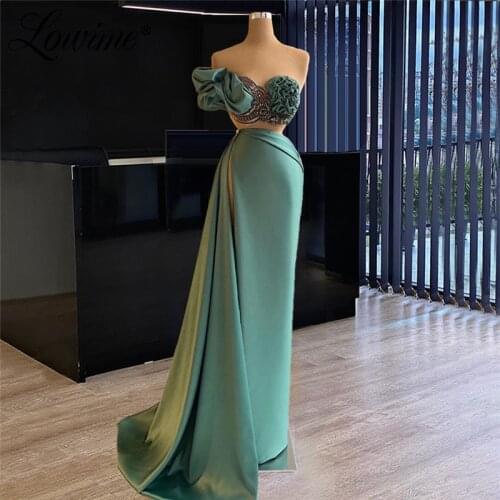 Two Pieces Sexy Party Dresses Long Prom Dress Robe Beaded One Shoulder Satin Vestidos Formales African Dresses For Women Party