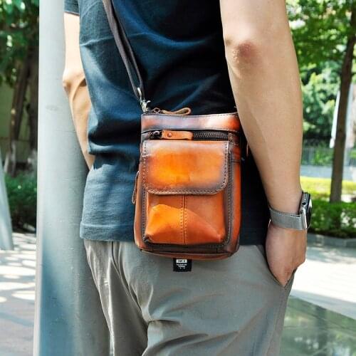 Fashion Mens Leather Multifunction Shoulder Satchel Bag Designer Cigarette Case Phone Pouch Hook Belt Waist Bag Pack 611-18l