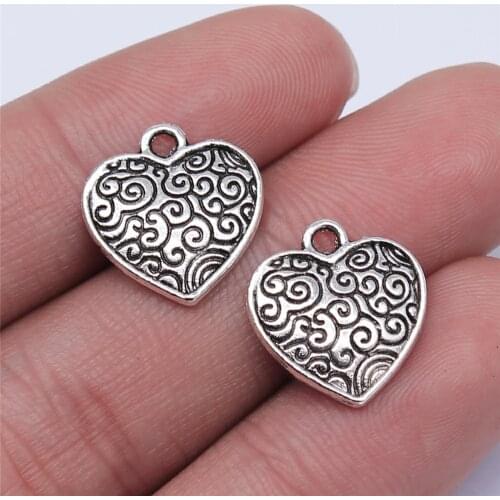 WYSIWYG 10pcs 15x15mm Antique Silver Color Antique Gold Color Carved Heart Charms For Jewelry Making DIY Jewelry Findings