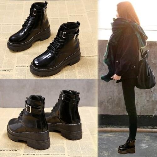 Mujer Fashion Platform Shoes Women Punk Black Gothic Ankle Boots Womens Platform Wedge Lace Up Motorcycle Boots 2019