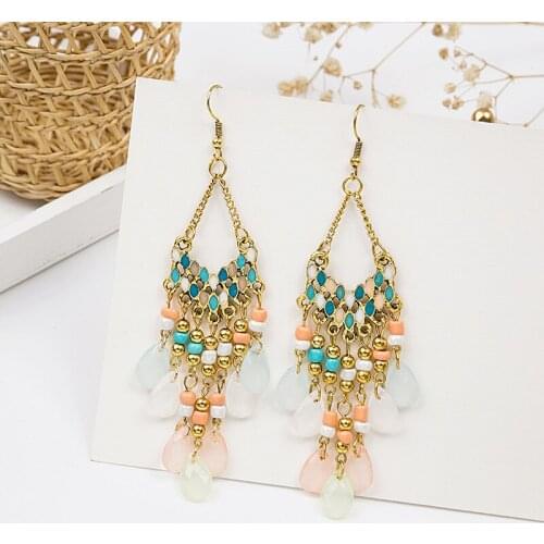 Womens Earrings Bohemia Ethnic Style Ear Hook Pendant Gold Color Vintage Metal Boho Earring 2021 Trendy Fashion Female Jewelry