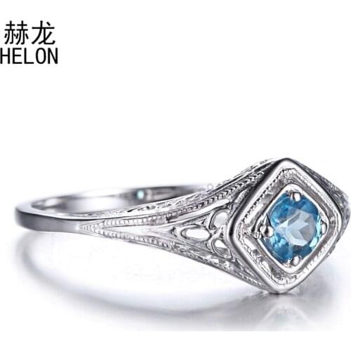 4mm Round Fine 100% Genuine Blue Topaz Sterling Silver 925 Prong Setting Engagement Wedding Women Gemstone Jewelry Art Deco Ring