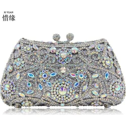 Gold Evening Bags Chain Shoulder Beading Metal Rhinestones Lady Purse For Wedding Party Dinner clutch purse for bride