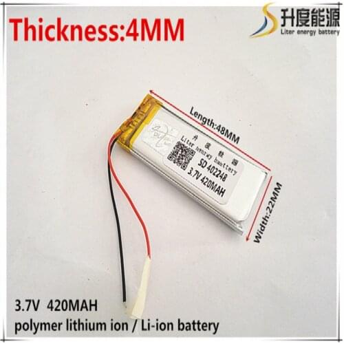 1pcs [SD] 3.7V,420mAH,[402248] Polymer lithium ion / Li-ion battery for TOY,POWER BANK,GPS,mp3,mp4,cell phone,speaker