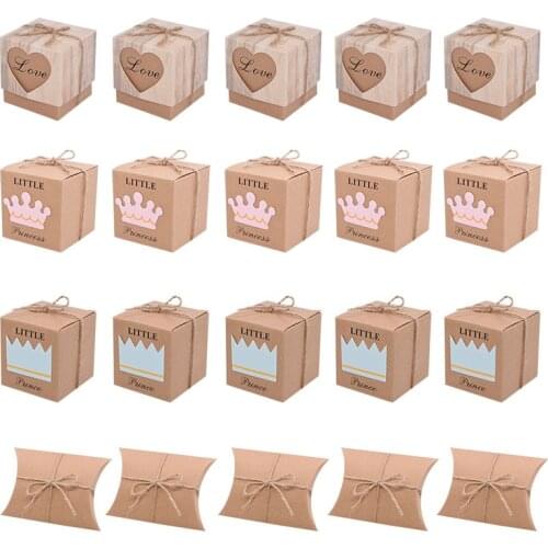 10pcs Baby Shower DIY Candy Box Little Princess Prince Crown Kraft Paper Box Kids Birthday Wedding Favors Supplies Gift Boxes