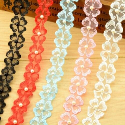 2.7cm elastic Four-leaf Clover lace ribbon trim DIY Clothing /Clothes hat decoration/ floral accessories Embroidered lace fabric