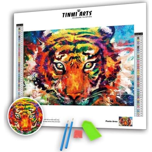 5D DIY Diamond Paintings Animals Kits Watercolor Tiger Pictures Full Round AB Drill Embroidery Rhinestones Mosaic Wall Stickers