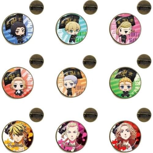 Anime Tokyo Avengers Impact Cosplay Brooch Pin Glass Cabochon Dome Badge Gifts 2021 Trendy Accessories Personality Gift