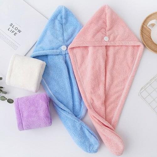 Microfiber Bath Towel Wrap Quick Drying Towel Cap Hat Soft Water Absorbent Hair Towel Wrap Shower Cap with Button for Wet Hair