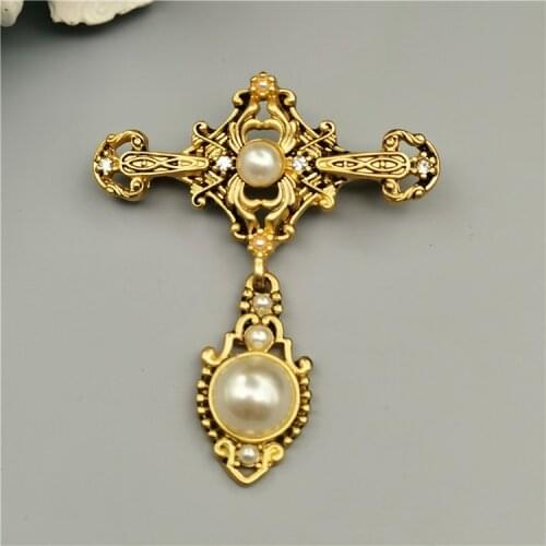 Baroque decoration Vintage pearl cross matte restoring ancient ways for women scarves buckle brooch brooches