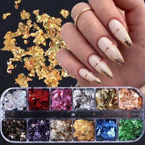 1pcs Gold Glitter Sequins Aluminum Flakes Paillette For Nails Irregular Mirror Chrome Powder Winter Manicure Accessories JI950-1