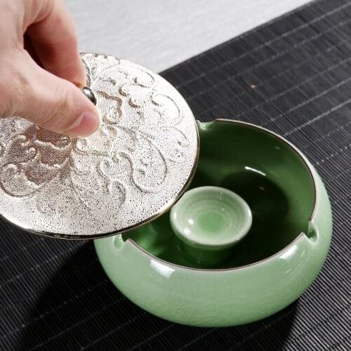 Household Large Ceramic Ashtray Personality Fashion Creative Trend Living Room Office Geyao Coarse Pottery Ashtray with Cover