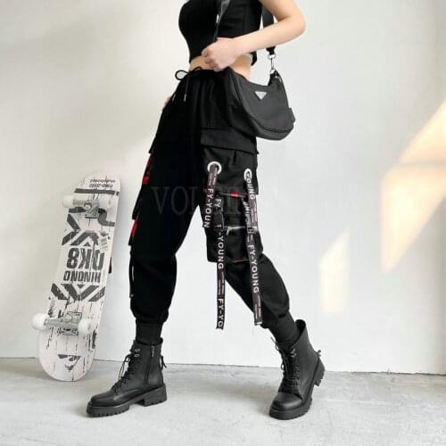 Black High Waist Cargo Pants Women Casual Punk Pants Hip Hop Streetwear Pencil Harajuku Trousers Fashion Hip Hop Girls Pants