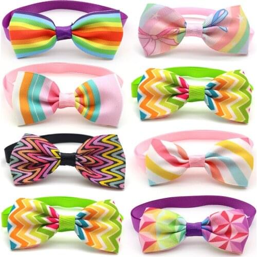 50/100 Pcs Pet Dog Grooming Product Rainbow Bowknot For Small Dog Bowties Necktie Pet Supplies Dog Accessories Dog Bows Tie