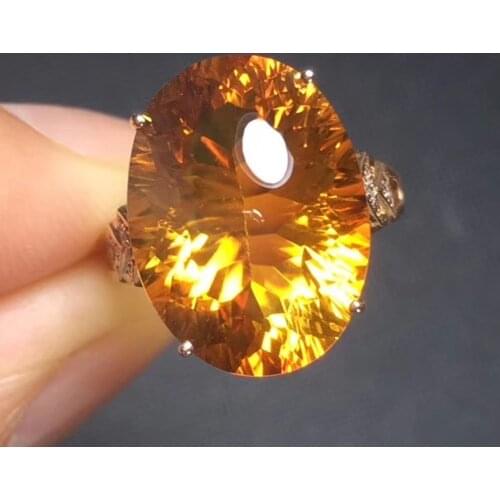 Natural Citrine ring 18k gold match Natural South Africa Diamond Bare stone11.2ct size 16.5*12.2mm passable adjust ring