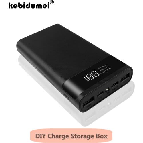 Kebidumei Dual USB Micro USB Type C Power Bank Shell 5V DIY 4/6*18650 Case Battery Charge Storage Box Without Battery