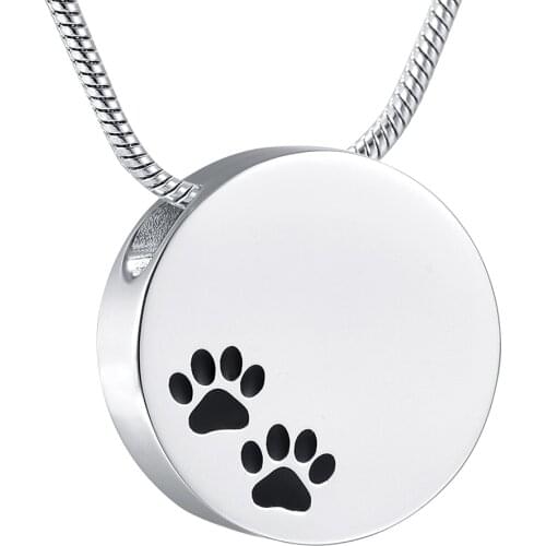 Round Memorial Cremation Pendant with Paw Print Dog Funeral Casket Necklace for Pet Keepsake Jewelry
