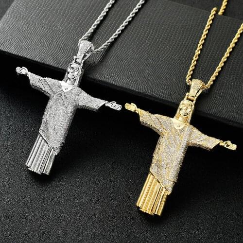 Iced Out Cristo Redentor Rio Brazil Christ Redeemer Statue Jewelry Jesus Portrait Necklaces Figure Cross Jewelry