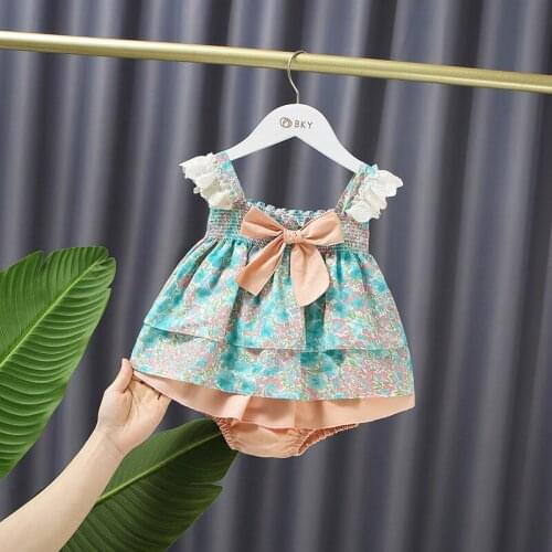 Summer Baby Girls Flora Sweet Bow Lace Shirt + PP Shorts Pants 2pcs Princess Clothes Set Children Kids