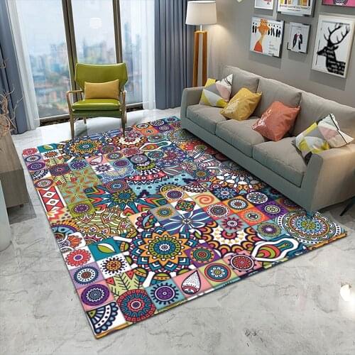 2021 Hot Sales Bohemian Style Mandala Pattern Carpet Non-slip Bath Mat Soft Fluffy Flannel Living Room Bedroom Decorative Carpet